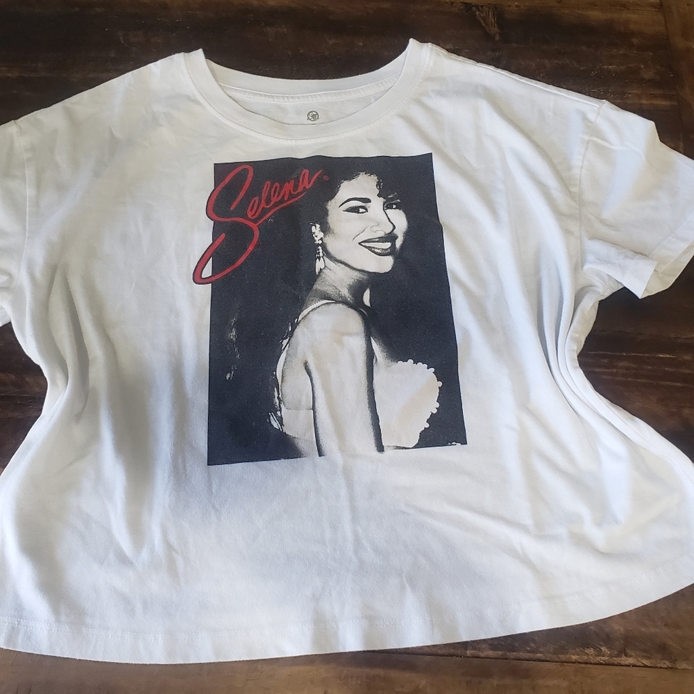 Selene White Graphic Tee with Black and Red Print.